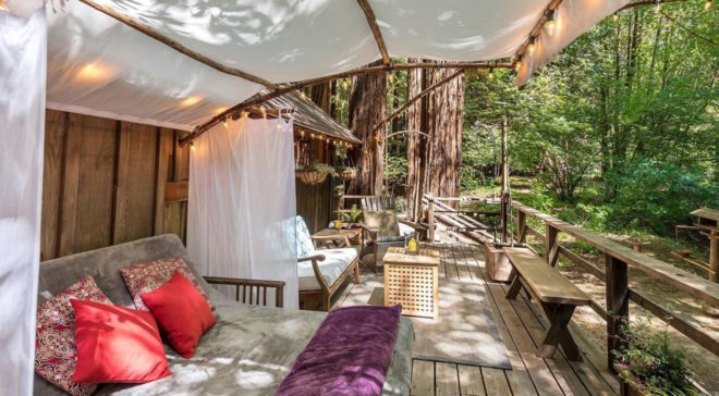 Sonoma tiny house, Vanguard Properties, tiny house, treehouse, green architecture, wooden deck, canopy, California