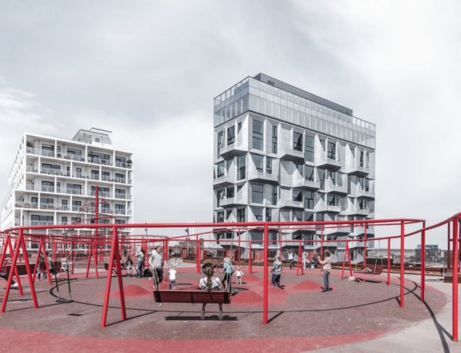 the Silo by COBE, The Silo Nordhavn, The Silo apartments, repurposed silo architecture, galvanized steel facade, adaptive reuse apartments, Nordhavn apartments, adaptive reuse silo
