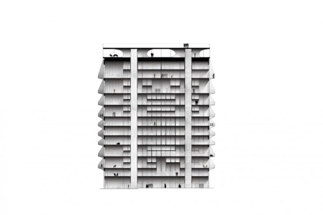 the Silo by COBE, The Silo Nordhavn, The Silo apartments, repurposed silo architecture, galvanized steel facade, adaptive reuse apartments, Nordhavn apartments, adaptive reuse silo