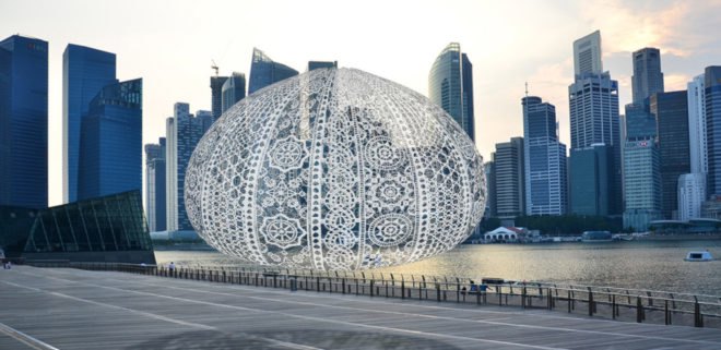 Urchins installation, Choi+Shine Architects, art installation, sea urchins, iLight Marina Bay Festival, Singapore, temporary installation, biomimicry, green design, patterns