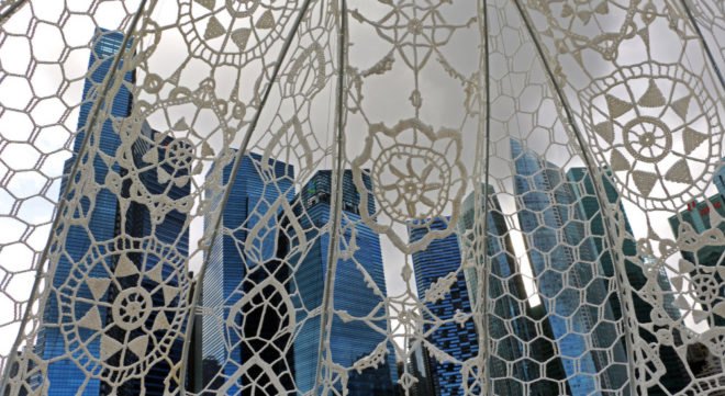 Urchins installation, Choi+Shine Architects, art installation, sea urchins, iLight Marina Bay Festival, Singapore, temporary installation, biomimicry, green design, patterns