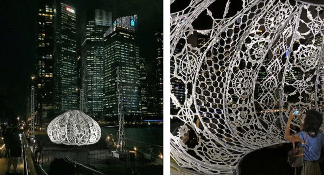 Urchins installation, Choi+Shine Architects, art installation, sea urchins, iLight Marina Bay Festival, Singapore, temporary installation, biomimicry, green design, patterns