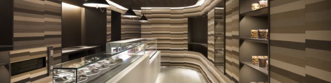 à tes souhaits!, à tes souhaits! Kichijoji, à tes souhaits design by nendo, nendo store design, nendo interior design, modern ice cream shop, contemporary patisserie design, Japanese patisserie interior design, contemporary earth walls, earth walls in retail