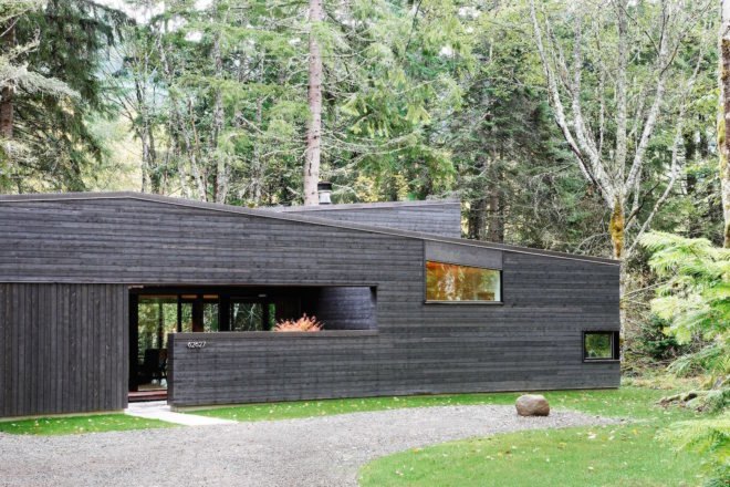 Courtyard House on a River by Robert Hutchison Architecture, Greenwater modern architecture, small home living movement, western red cedar clad home, Seattle retreat, zen like retreat, Crystal River Ranch House by Robert Hutchison Architecture