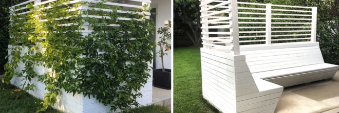 DIY trellis, Notcot trellis, trellis, wooden bench, Jean Aw, Shawn Sims, DIY projects, wooden structure, vines, multifunctional space, outdoor furniture