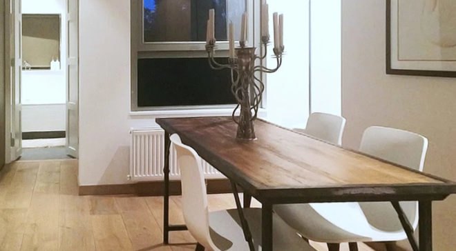Deirdre Renniers, interior renovation, Amsterdam, space-saving furniture, green interior, open-plan layout, timber, flexible spaces