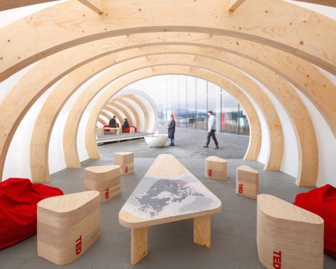 ELEVATE by DBR, LVL construction, ELEVATE for TED2016, ELEVATE TED conference, Design Build Research TED architecture, warming huts architecture, pop up warming huts, ELEVATE in Vancouver, laminated veneer lumber construction