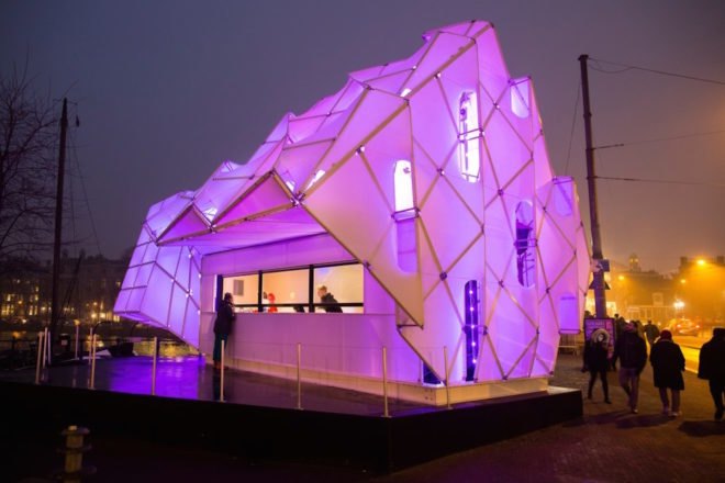 UNStudio and MDT-tex, Amsterdam Light Festival 2017, biomimetic pavilion design, Eye_Beacon in Amsterdam, Eye_Beacon by UNStudio and MDT-tex, Eye_Beacon light pavilion, Amstel River art, LED art sculpture, biomimicry in light installations