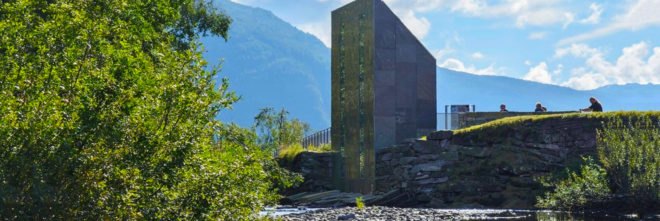 Fortunen AS, Østengen & Bergo, Skjervet waterfall architecture, Skjervet waterfall, landscape architecture, natural stone, waterfall structures, nature-inspired architecture, small spaces, tiny homes, tiny spaces, bathroom design, landscape design, green design,