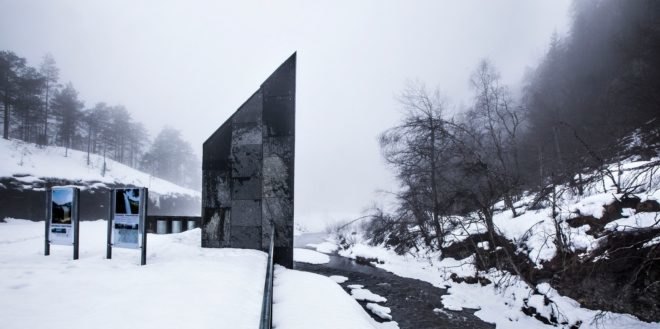 Fortunen AS, Østengen & Bergo, Skjervet waterfall architecture, Skjervet waterfall, landscape architecture, natural stone, waterfall structures, nature-inspired architecture, small spaces, tiny homes, tiny spaces, bathroom design, landscape design, green design,