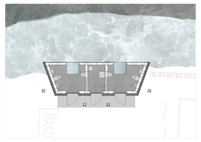 Fortunen AS, Østengen & Bergo, Skjervet waterfall architecture, Skjervet waterfall, landscape architecture, natural stone, waterfall structures, nature-inspired architecture, small spaces, tiny homes, tiny spaces, bathroom design, landscape design, green design,