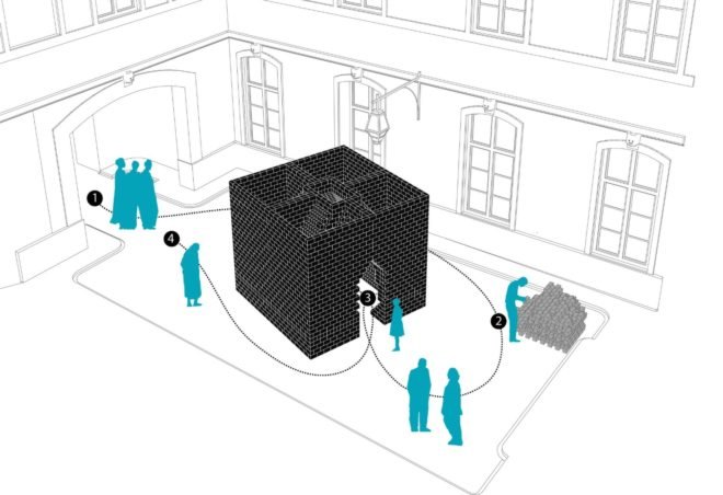 Atelier Microméga, La Madeleine, lego architecture, colorful architecture, Festival des Architectures Vives, french architecture, architecture events 2017, art installations montpellier, montpellier architecture, emerging architects, architectural installations, lego houses, lego huts, colorful brick structures, plastic bricks
