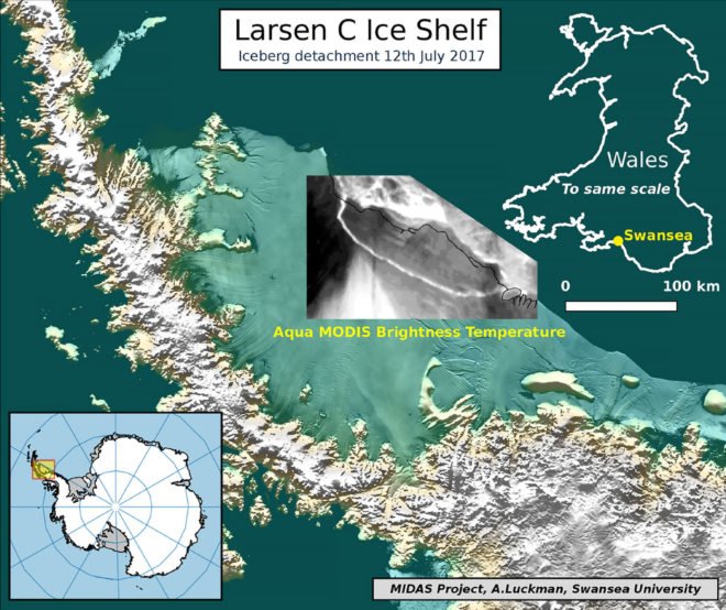 Larsen C, Larsen C ice shelf, Larsen C calving, calving, calved, iceberg, icebergs, A68, Antarctica, Antarctic ice shelf, Antarctic iceberg, environment, ice, Project Midas