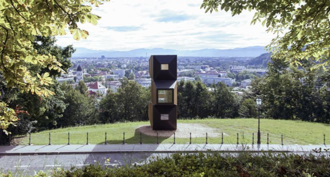 Ofis Arhitekti, modular design, wooden structures, temporary structure, library, Ljubljana, Slovenia, green architecture, temporary architecture, flexible spaces, concrete, cabin, temporary shelter, treehouse