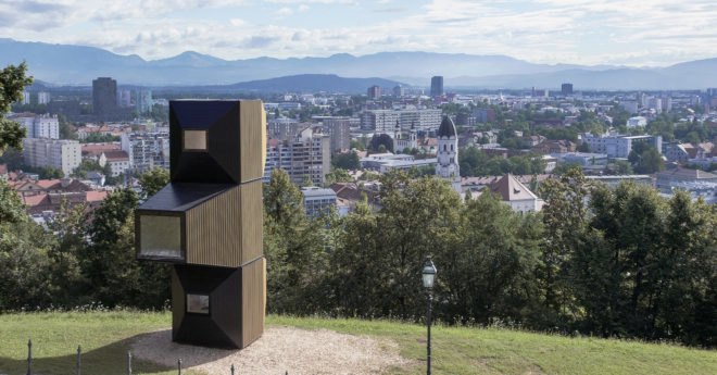 Ofis Arhitekti, modular design, wooden structures, temporary structure, library, Ljubljana, Slovenia, green architecture, temporary architecture, flexible spaces, concrete, cabin, temporary shelter, treehouse