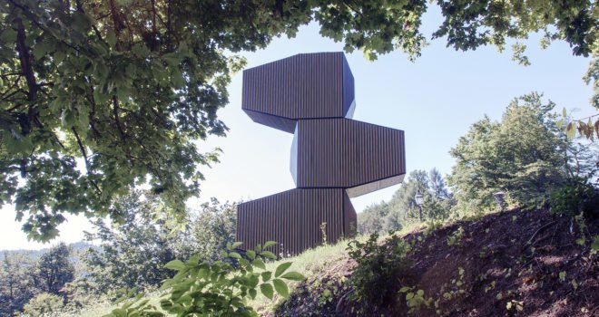 Ofis Arhitekti, modular design, wooden structures, temporary structure, library, Ljubljana, Slovenia, green architecture, temporary architecture, flexible spaces, concrete, cabin, temporary shelter, treehouse