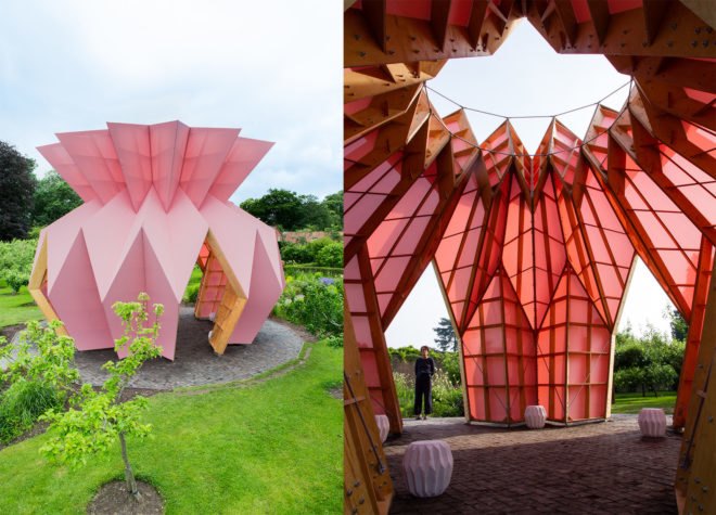 Look! Look! Look! by Studio Morison, Trust New Art at Berrington Hall, Capability Brown Trust New Art, walled garden Look! Look! Look!, Look! Look! Look! pavilion, pineapple architecture, pineapple pavilion, Arts Council England and Studio Morison,
