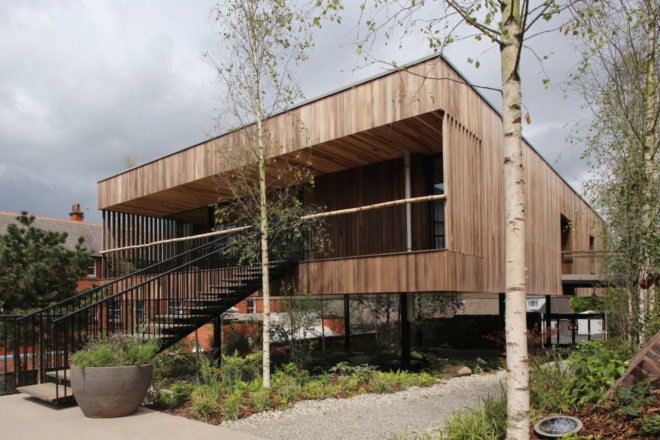 Maggie’s Centre Oldham, Maggie’s Center by dRMM, Maggie’s Oldham by dRMM, cross laminated timber architecture, healing nature architecture, healing hospital architecture, Oldham hospital center,
