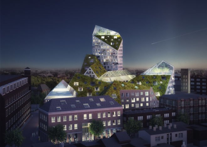 Nieuw Bergen by MVRDV, SDK Vastgoed, Eindhoven Nieuw Bergen, Nieuw Bergen development, green-roofed Eindhoven, solar powered Eindhoven architecture, Eindhoven architecture by MVRDV, urban farming in Eindhoven,