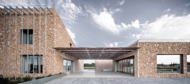 Son Juliana winery by Munarq Arquitectes, Majorca winery, solar powered winery, off grid winery, cork lined roofs, cork for insulating roofs, geothermal heat pump winery, renewable energy winery, off grid Majorca, Son Juliana winery,