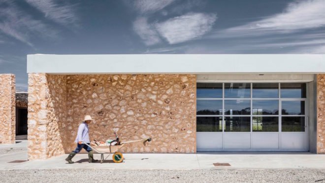 Son Juliana winery by Munarq Arquitectes, Majorca winery, solar powered winery, off grid winery, cork lined roofs, cork for insulating roofs, geothermal heat pump winery, renewable energy winery, off grid Majorca, Son Juliana winery,