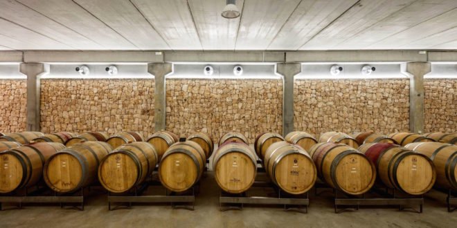 Son Juliana winery by Munarq Arquitectes, Majorca winery, solar powered winery, off grid winery, cork lined roofs, cork for insulating roofs, geothermal heat pump winery, renewable energy winery, off grid Majorca, Son Juliana winery,