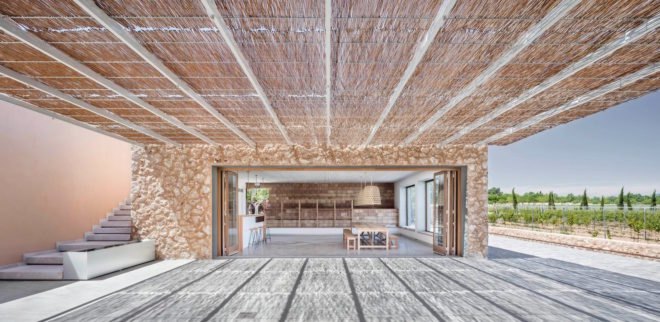 Son Juliana winery by Munarq Arquitectes, Majorca winery, solar powered winery, off grid winery, cork lined roofs, cork for insulating roofs, geothermal heat pump winery, renewable energy winery, off grid Majorca, Son Juliana winery,