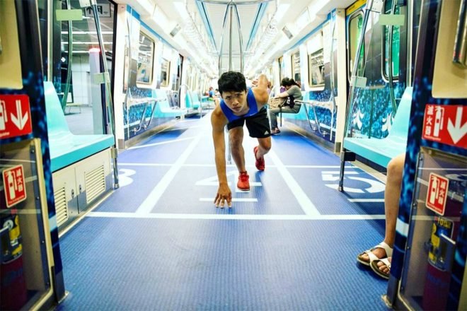 Taipei Subway Cars, subway art, Universiade in Taiwan, sports art, art in subways, taipei subway art, taipei events, sport events taipei, subway ads, subway ad campaigns, public advertising, public transportation, sports, Taipei trains