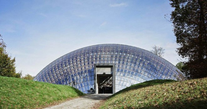 Walloon Branch of Reproduction Forestry Material, SAMYN and PARTNERS, dome, Belgium, reinforced concrete, glass, green architecture, geodesic dome