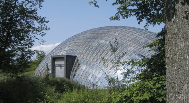 Walloon Branch of Reproduction Forestry Material, SAMYN and PARTNERS, dome, Belgium, reinforced concrete, glass, green architecture, geodesic dome