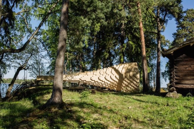 Y sculpture at Seurasaari open air museum, Y sculpture Niemelä Tenant Farm, Y by Emmi Keskisarja & Janne Teräsvirta & Company Architects, digital fabrication and traditional woodworking, digital fabrication with handicrafts, digitally fabricated timber sculptures