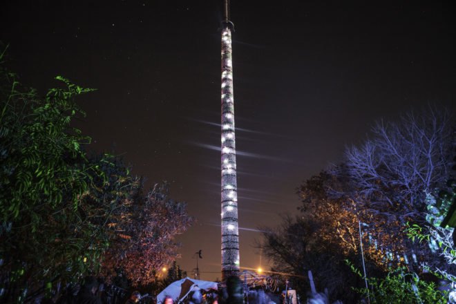 iThemba Tower by r1, iThemba Tower Spaza Art Garden, iThemba Tower Troyeville, recycled plastic bottle art, recycled bottle tower, Spaza Art Garden, Troyeville recycled materials, LED recycled art, eco art in South Africa, recycled materials into art South Africa, r1 South African artist
