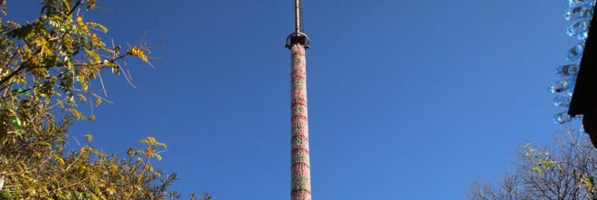 iThemba Tower by r1, iThemba Tower Spaza Art Garden, iThemba Tower Troyeville, recycled plastic bottle art, recycled bottle tower, Spaza Art Garden, Troyeville recycled materials, LED recycled art, eco art in South Africa, recycled materials into art South Africa, r1 South African artist