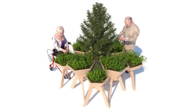 Bilberry Pad, modular planters, Mieluisa, green planters, green design, Finland, Siberian larch