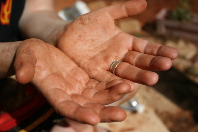 dirt, farmer, hand, ring