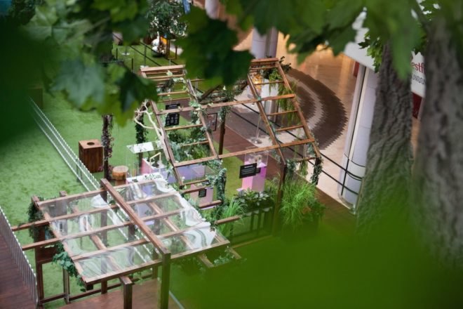 Future Forest Westfield, Future Forest London, Future Forest by Bompas & Parr, Future Forest UK, UK only indoor zip-line, indoor zip-line London, Fruit Cloud by Bompas & Parr, Future Forest indoor installation,