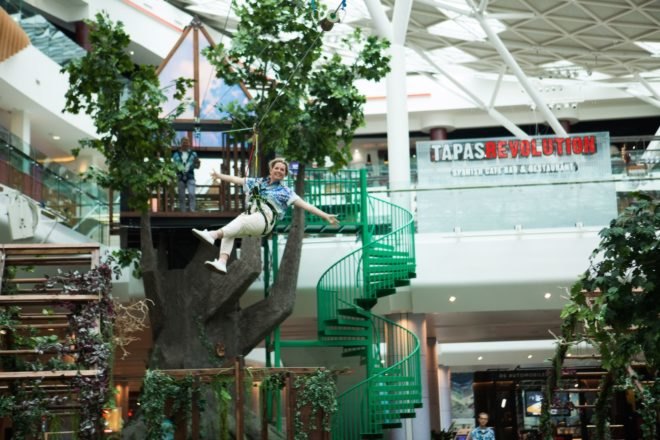 Future Forest Westfield, Future Forest London, Future Forest by Bompas & Parr, Future Forest UK, UK only indoor zip-line, indoor zip-line London, Fruit Cloud by Bompas & Parr, Future Forest indoor installation,