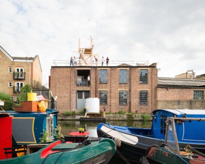 H-VAC by PUP Architects, H-VAC Antepavilion, Antepavilion 2017, H-VAC dwelling, Tetra-Pak shingles, recycled Tetra-Pak, periscope pavilion, rooftop architecture London, London housing crisis solutions, Antepavilion competition, pop-up H-VAC, guerrilla habitation,