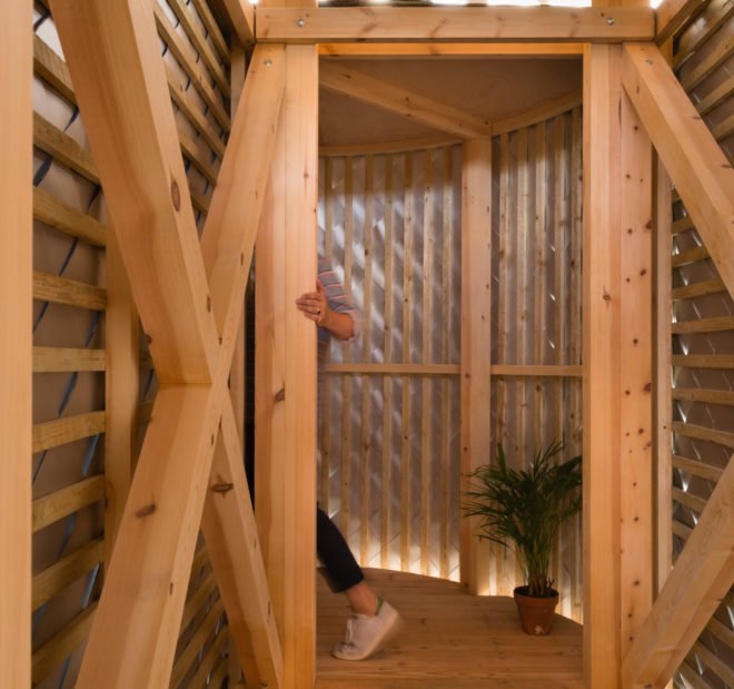 H-VAC by PUP Architects, H-VAC Antepavilion, Antepavilion 2017, H-VAC dwelling, Tetra-Pak shingles, recycled Tetra-Pak, periscope pavilion, rooftop architecture London, London housing crisis solutions, Antepavilion competition, pop-up H-VAC, guerrilla habitation,