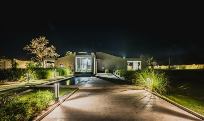 MISA ARCHITECTS, Outhouse, Vansajada, India, bamboo curtains, indian architecture, home design, green home design, green rooftops, homes with green roofs, installing green roofs, concrete homes, brutalist architecture, homes in India, interior design, water collection systems,