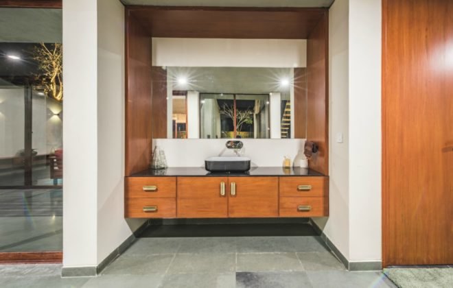 MISA ARCHITECTS, Outhouse, Vansajada, India, bamboo curtains, indian architecture, home design, green home design, green rooftops, homes with green roofs, installing green roofs, concrete homes, brutalist architecture, homes in India, interior design, water collection systems,
