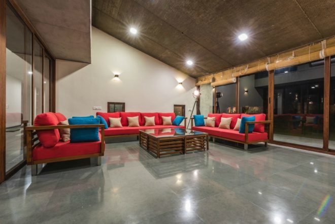 MISA ARCHITECTS, Outhouse, Vansajada, India, bamboo curtains, indian architecture, home design, green home design, green rooftops, homes with green roofs, installing green roofs, concrete homes, brutalist architecture, homes in India, interior design, water collection systems,