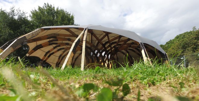 Folkets House, Opportunity Space Festival, Opportunity Space pavilion, temporary pavilion, Malmö, Sweden, ARExA, Walter P Moore, Milou Group, Virginia Tech School of Architecture + Design, timber pavilion, timber beams, green architecture