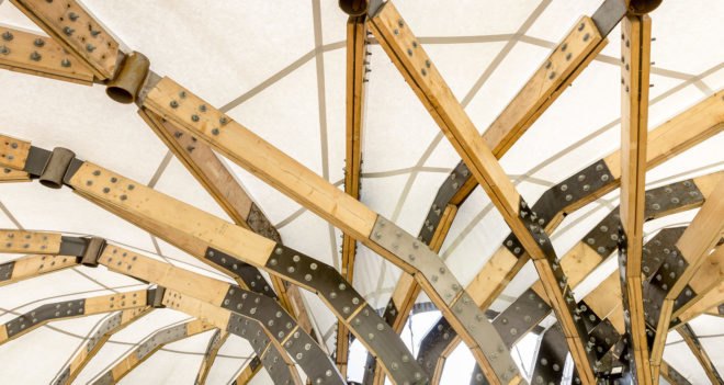 Folkets House, Opportunity Space Festival, Opportunity Space pavilion, temporary pavilion, Malmö, Sweden, ARExA, Walter P Moore, Milou Group, Virginia Tech School of Architecture + Design, timber pavilion, timber beams, green architecture