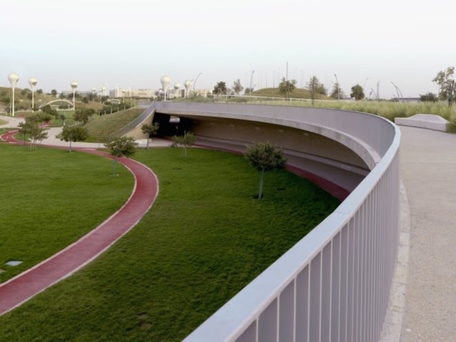 Oxygen Park by AECOM, Oxygen Park in Qatar, Oxygen Park Doha, Oxygen Park Education City, desert park, desert landscape architecture, Doha landscape architecture, subterranean park,