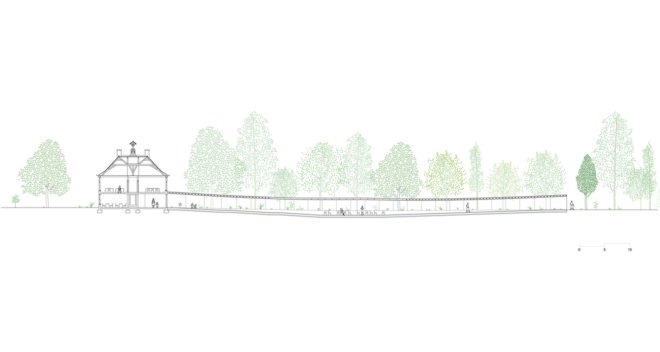 Vijversburg visitor center, visitor center, the Netherlands, Studio Maks, Junya Ishigami + Associates, green architecture, curved glass, glass facade, parkland
