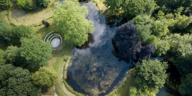 Vijversburg visitor center, visitor center, the Netherlands, Studio Maks, Junya Ishigami + Associates, green architecture, curved glass, glass facade, parkland