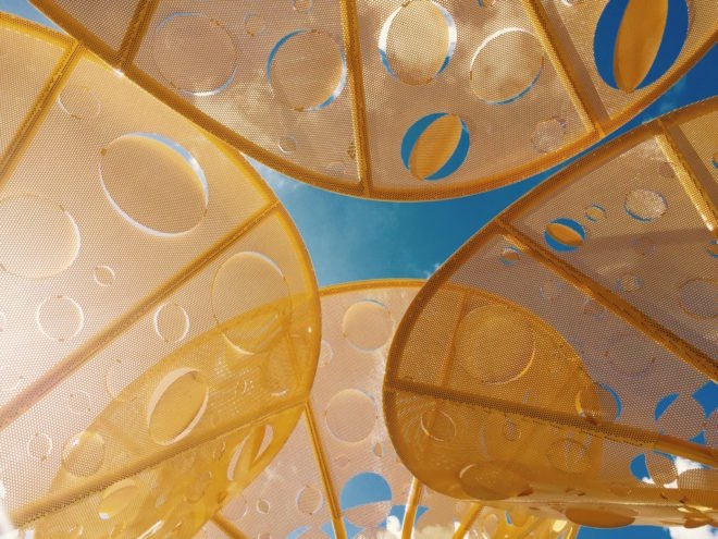 kinetic tree sculpture, Pembroke Pines City Center, Pembroke Pines Gateway Sculpture by Brooks + Scarpa, Gateway sculpture, Pembroke Pines art, Brooks + Scarpa art, landscape art, stainless steel sculpture, public plaza art Florida, public art rain gardens, triple bottom line art