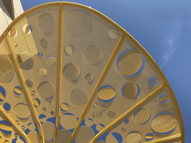 kinetic tree sculpture, Pembroke Pines City Center, Pembroke Pines Gateway Sculpture by Brooks + Scarpa, Gateway sculpture, Pembroke Pines art, Brooks + Scarpa art, landscape art, stainless steel sculpture, public plaza art Florida, public art rain gardens, triple bottom line art