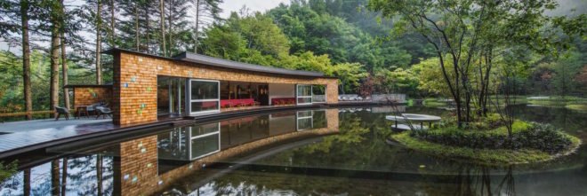 Picchio Ice Rink Visitors Center by Klein Dytham architecture, Picchio Ice Rink Visitors Center, Picchio Ice Rink, semi-natural ice rink, cedar shingle facade, Studio on Site, Mount Asama resort, Hoshinoya resort architecture, KERA-IKE ice rink,